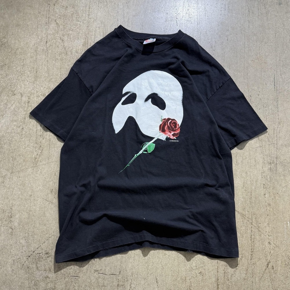 Vintage Hanes Phantom Of The Opera Shirt Mens XL Black Mask Rose Tee 90s